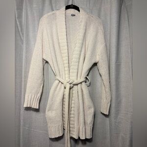 Aerie Cream Belted Long Cardigan
